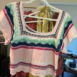 POL Pink and Blue Crochet Blouse